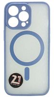 Силиконовый чехол для Apple iPhone 13 Pro MagSafe с окантовкой и защитой камеры голубой