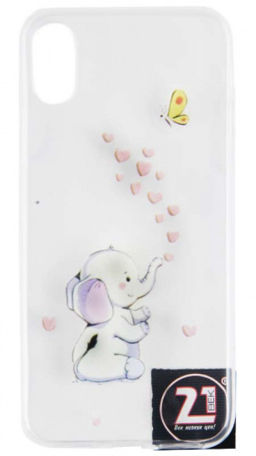 Силиконовый чехол для Apple iPhone X/XS слоник с сердечками прозрачный