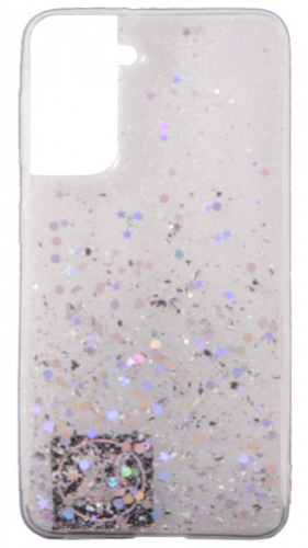 Силиконовый чехол для Samsung Galaxy S21 с блестками и звездами белый