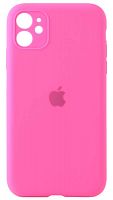 Силиконовый чехол Soft Touch для Apple iPhone 11 с защитой камеры лого неоновый розовый