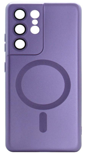 Силиконовый чехол для Samsung Galaxy S21 Ultra MagSafe матовый с линзами фиолетовый