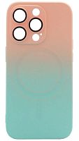 Силиконовый чехол для Apple iPhone 14 Pro MagSafe с защитой линз розовый/голубой
