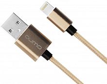 Кабель Qumo, MFI С48, USB-Apple 8 pin, 1,5м, 5В, 2,4A, 12Вт, опл. нейлон, кон металл, золотой