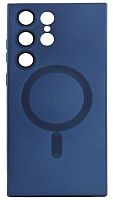 Силиконовый чехол для Samsung Galaxy S23 Ultra MagSafe матовый с линзами синий