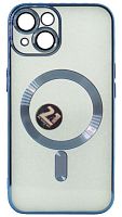 Силиконовый чехол для Apple iPhone 14 Berlia Magsafe прозрачный синий борт