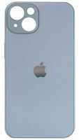Силиконовый чехол для Apple iPhone 13 стеклянный с защитой камеры голубой