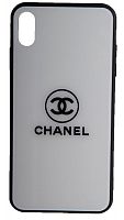 Силиконовый чехол для Apple iPhone XS Max стеклянный Chanel белый