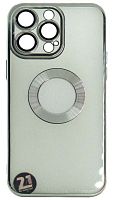 Силиконовый чехол для Apple iPhone 14 Pro Max с линзами на камеру серебро