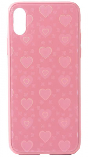 Силиконовый чехол для Apple iPhone X/XS стеклянный сердечки розовый
