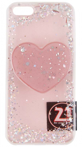 Силиконовый чехол для Apple iPhone 5/5S/5SE с держателем сердце розовый