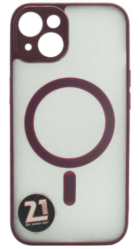 Силиконовый чехол для Apple iPhone 14 MagSafe с окантовкой и защитой камеры бордовый