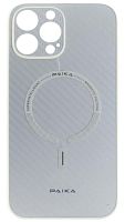 Силиконовый чехол Paika для Apple iPhone 13 Pro Max magsafe карбон белый