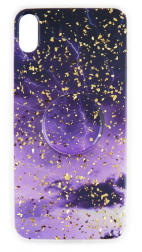 Силиконовый чехол для Apple iPhone XS Max галактика с popsocket фиолетовый