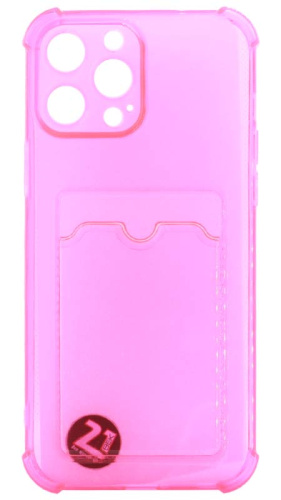 Силиконовый чехол для Apple iPhone 13 Pro Max с кардхолдером и уголками прозрачный розовый