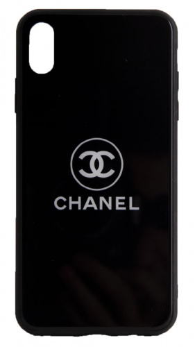 Силиконовый чехол для Apple iPhone XS Max стеклянный Chanel черный