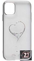 Задняя накладка Kingxbar для Apple iPhone 11 со стразами сердце серебро