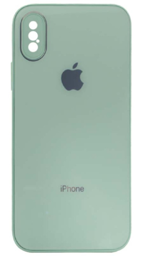 Силиконовый чехол для Apple iPhone X/XS стеклянный с защитой камеры бирюзовый