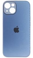 Силиконовый чехол для Apple iPhone 14 стеклянный с защитой камеры голубой перламутр