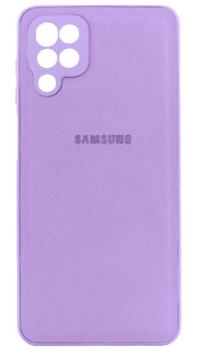 Силиконовый чехол для Samsung Galaxy A12/A125 с защитой камеры кожа с лого сиреневый