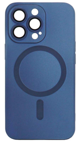 Силиконовый чехол для Apple iPhone 13 Pro MagSafe матовый с линзами синий