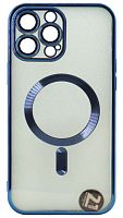 Силиконовый чехол  для Apple iPhone 13 Pro Max Berlia Magsafe прозрачный синий борт