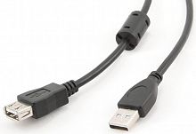 Кабель удлинитель USB2.0 Pro Cablexpert CCF-USB2-AMAF-6, AM/AF, 1.8м, экран, феррит.кольцо, черный