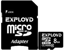 8GB карта памяти MicroSDHC class10 Exployd+SD адаптер EX008GCSDHC10 чёрный
