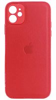 Силиконовый чехол для Apple iPhone 11 с защитой камеры кожа с лого красный