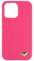 Силиконовый чехол для Apple iPhone 14 Pro Max мягкий с сердечком неоновый розовый