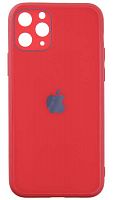 Силиконовый чехол для Apple iPhone 11 Pro стеклянный с защитой камеры лого красный