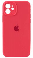 Силиконовый чехол Soft Touch для Apple iPhone 12 с защитой камеры лого ярко-розовый