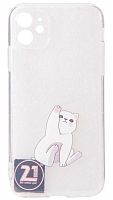 Силиконовый чехол для Apple iPhone 11 белый котик