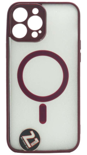 Силиконовый чехол для Apple iPhone 13 Pro Max MagSafe с окантовкой и защитой камеры бордовый