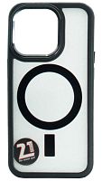 Силиконовый чехол для Apple iPhone 14 Pro прозрачный magsafe металл кнопка черный