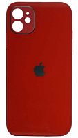 Силиконовый чехол для Apple iPhone 11 стеклянный с защитой камеры красный