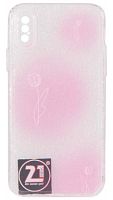 Силиконовый чехол для Apple iPhone X/XS тюльпан розово-прозрачный