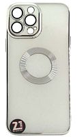Силиконовый чехол для Apple iPhone 13 Pro Max с линзами на камеру серебро