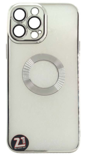 Силиконовый чехол для Apple iPhone 13 Pro Max с линзами на камеру серебро
