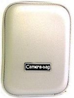 Сумочка для фотоаппарата большая текстиль Camera Bag (ремень+карабин) серебро  (11.5х8см)