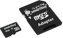 4GB карта памяти MicroSDHC class10 Smart Buy+SD адаптер SB4GBSDCL10-01