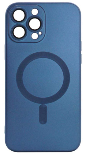 Силиконовый чехол для Apple iPhone 13 Pro Max MagSafe матовый с линзами синий