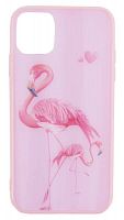 Силиконовый чехол для Apple iPhone 11 стеклянный фламинго с маленьким фламинго