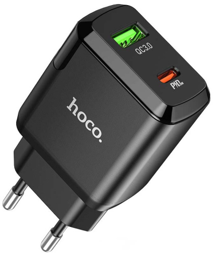 СЗУ 2 USB HOCO N5 Favor Type-C, PD20W + QC3.0, цвет чёрный