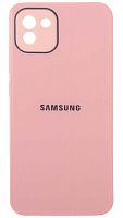 Силиконовый чехол для Samsung Galaxy A03/A035 стеклянный с защитой камеры розовый