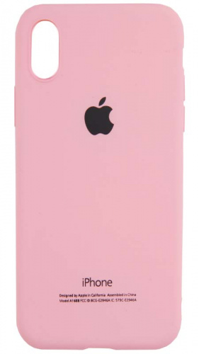 Силиконовый чехол для Apple iPhone X/XS с яблоком розовый