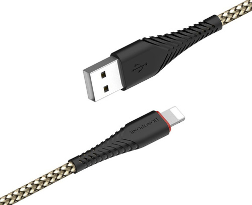 Кабель USB - Apple 8 pin Borofone BX25 1.0м 2.4A ткань черный