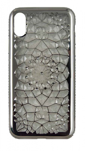 Силиконовый чехол для Apple iPhone X/XS Льдинка со стразами по бокам серебро