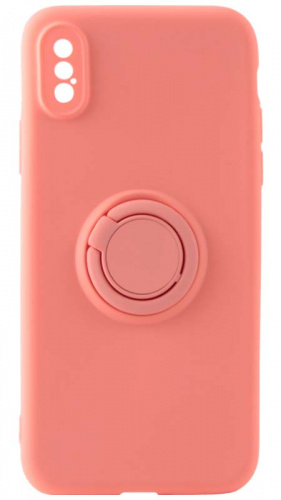 Силиконовый чехол для Apple iPhone X/XS матовый с кольцом ярко-розовый