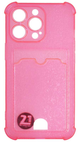 Силиконовый чехол для Apple iPhone 13 Pro с кардхолдером и уголками прозрачный розовый