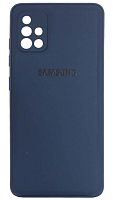 Силиконовый чехол для Samsung Galaxy A51/A515 с защитой камеры кожа с лого синий
